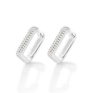 SILVER 925 FUTURISTIC SQUARE HUGGIE EARRINGS