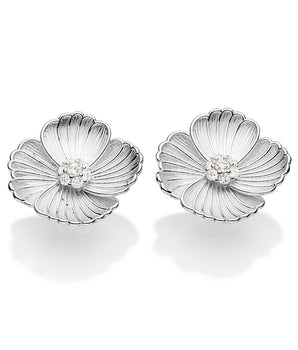 SILVER 925 FLOWER BUTTON EARRING WITH ZIRCONIA