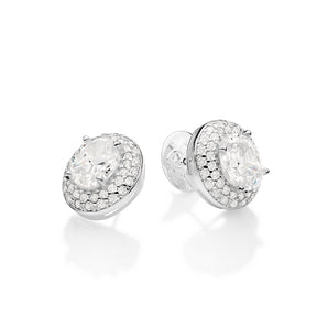 SILVER 925 RADIANT OVAL BUTTON EARRINGS