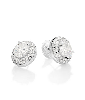 SILVER 925 RADIANT OVAL BUTTON EARRINGS