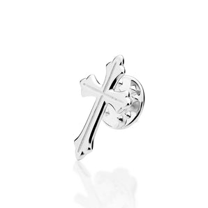 SILVER 925 MEN'S EDGY CROSS BROOCH