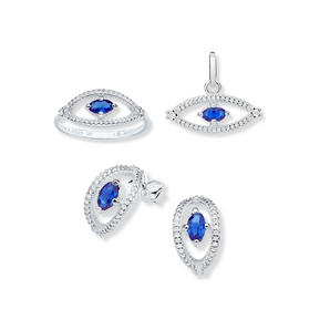 JEWELRY SET SILVER 925 GREEK EYE (EARRINGS + RING + PENDANT)