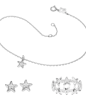 JEWELRY SET SILVER 925 STARFISH (ANKLET + RING + EARRINGS)