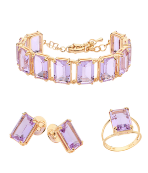 JEWELRY SET GOLD PURPLE GLOW (EARRING + BRACELET + RING)