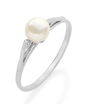 RHODIUM PLATED RING WITH PEARL