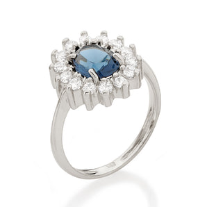 RHODIUM PLATED RING WITH CRYSTAL AND ZIRCONIA