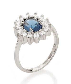 RHODIUM PLATED RING WITH CRYSTAL AND ZIRCONIA