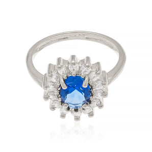 RHODIUM PLATED RING WITH CRYSTAL AND ZIRCONIA