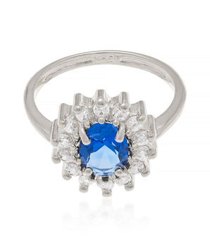 RHODIUM PLATED RING WITH CRYSTAL AND ZIRCONIA