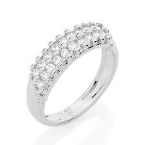 RHODIUM PLATED RING WITH ZIRCONIA