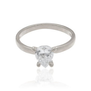 RHODIUM PLATED RING WITH ZIRCONIA
