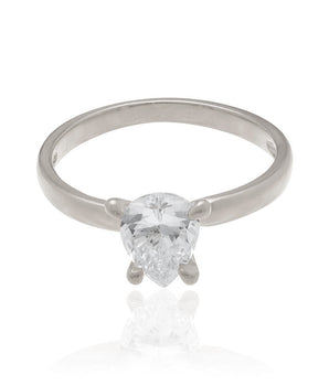 RHODIUM PLATED RING WITH ZIRCONIA