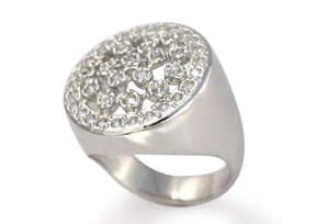 RHODIUM PLATED RING WITH ZIRCONIA