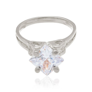 RHODIUM PLATED RING WITH ZIRCONIA