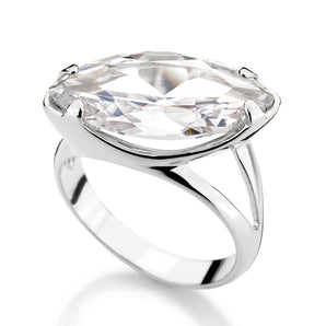 RHODIUM PLATED RING WITH ZIRCONIA