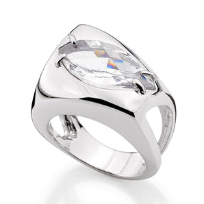 RHODIUM PLATED RING WITH ZIRCONIA
