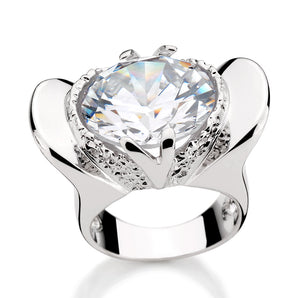 RHODIUM PLATED RING WITH ZIRCONIA