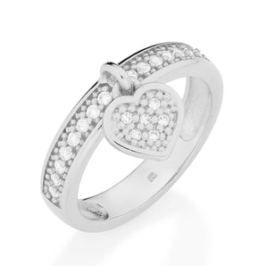RHODIUM PLATED RING WITH ZIRCONIA
