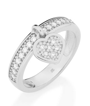 RHODIUM PLATED RING WITH ZIRCONIA