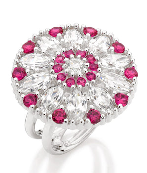 RHODIUM PLATED RING WITH ZIRCONIA