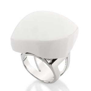 RHODIUM PLATED RING WITH STONE