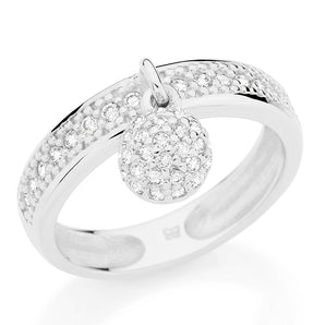 RHODIUM PLATED RING WITH ZIRCONIA