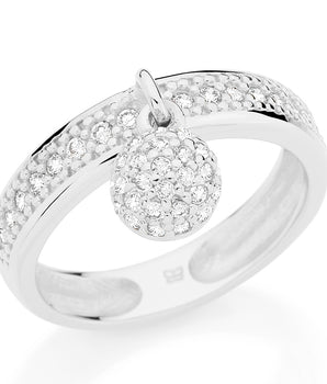 RHODIUM PLATED RING WITH ZIRCONIA