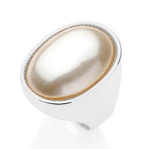 RHODIUM PLATED RING WITH PEARL
