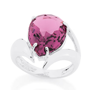 RHODIUM PLATED RING WITH CRYSTAL
