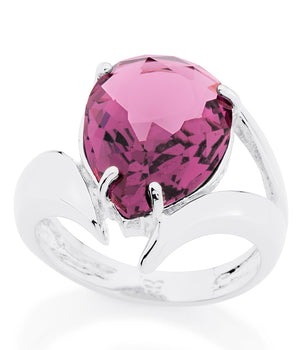 RHODIUM PLATED RING WITH CRYSTAL