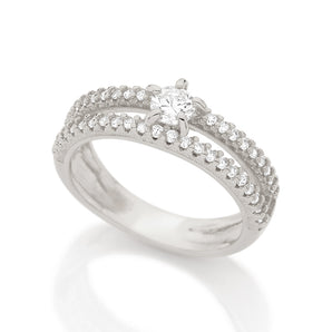 RHODIUM PLATED RING WITH ZIRCONIA