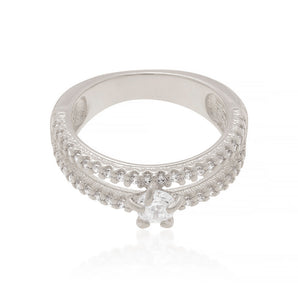 RHODIUM PLATED RING WITH ZIRCONIA