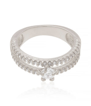 RHODIUM PLATED RING WITH ZIRCONIA