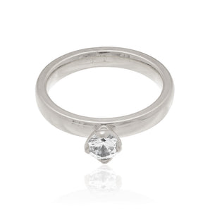 RHODIUM PLATED RING WITH ZIRCONIA