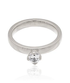 RHODIUM PLATED RING WITH ZIRCONIA