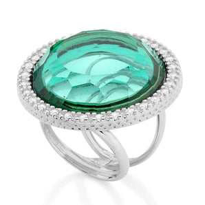 RHODIUM PLATED RING WITH CRYSTAL AND ZIRCONIA