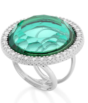RHODIUM PLATED RING WITH CRYSTAL AND ZIRCONIA