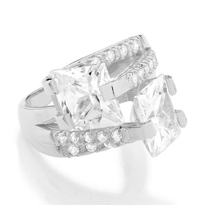 RHODIUM PLATED RING WITH ZIRCONIA