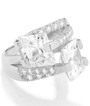 RHODIUM PLATED RING WITH ZIRCONIA