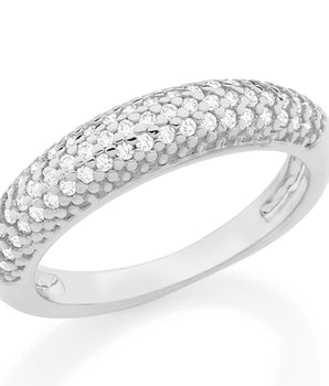 RHODIUM PLATED RING WITH ZIRCONIA
