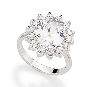 RHODIUM PLATED RING WITH CRYSTAL AND ZIRCONIA