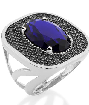 RHODIUM PLATED RING WITH CRYSTAL AND ZIRCONIA