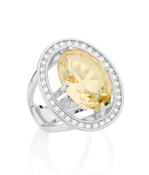 RHODIUM PLATED RING WITH CRYSTAL AND ZIRCONIA
