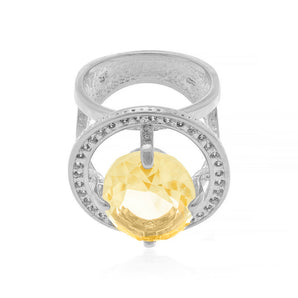 RHODIUM PLATED RING WITH CRYSTAL AND ZIRCONIA