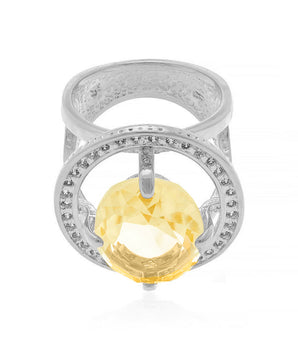 RHODIUM PLATED RING WITH CRYSTAL AND ZIRCONIA
