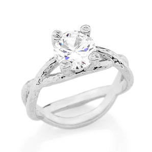 RHODIUM PLATED RING WITH ZIRCONIA
