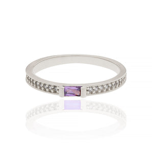 RHODIUM PLATED RING WITH CRYSTAL AND ZIRCONIA