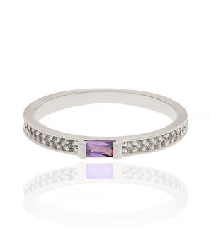RHODIUM PLATED RING WITH CRYSTAL AND ZIRCONIA