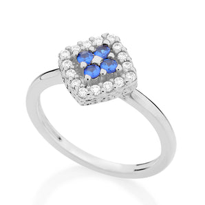 RHODIUM PLATED RING WITH ZIRCONIA