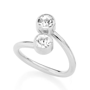 RHODIUM PLATED RING WITH CRYSTAL